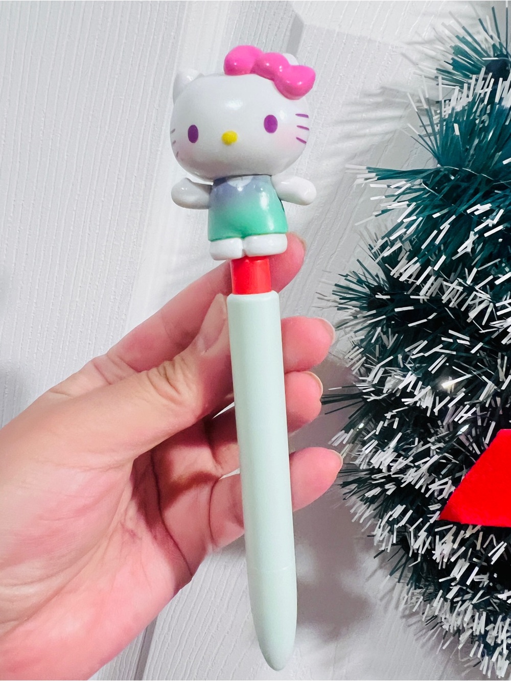Cute Pink-Bow Character Pop-Up Pen in Mint & Pink